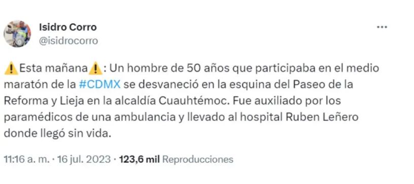 Reporte de muerte en Medio Maratón