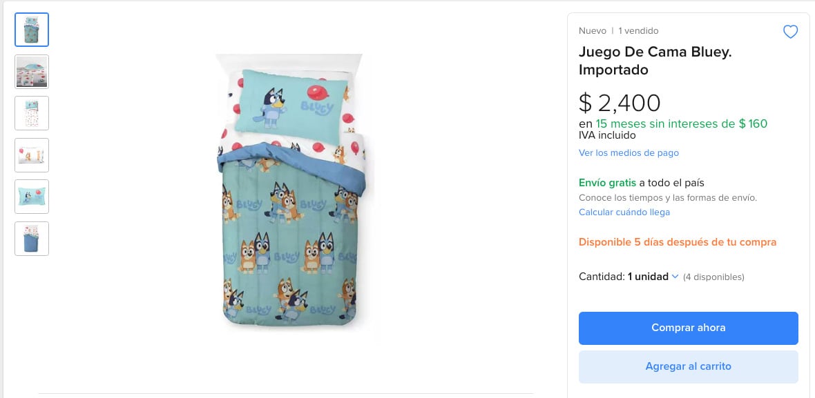 Sábanas de Bluey en Mercado Libre