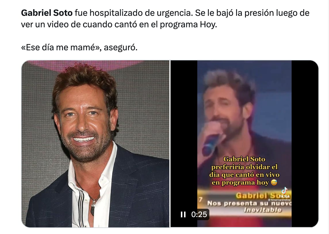 Meme de Gabriel Soto tras ser hospitalizado de emergencia