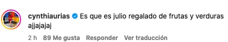 Cynthia Urias se burla de Julio Iglesias y sus kilos de fruta de comisada.
