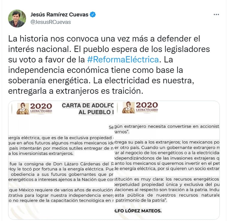 Tuit de Jesús Ramírez Cuevas