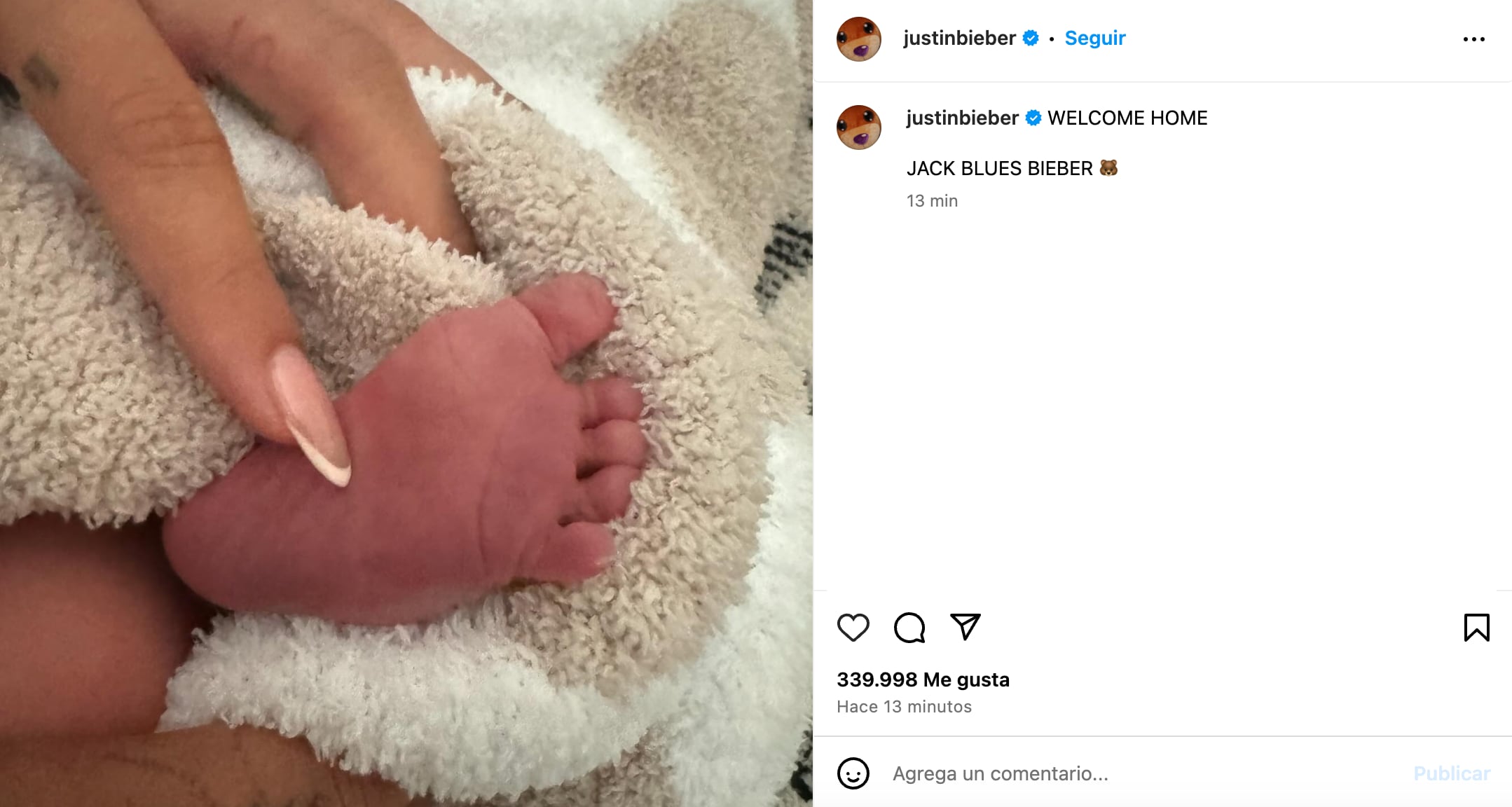 Justin Bieber y Hailey Baldwin anuncian el nacimiento de su hijo