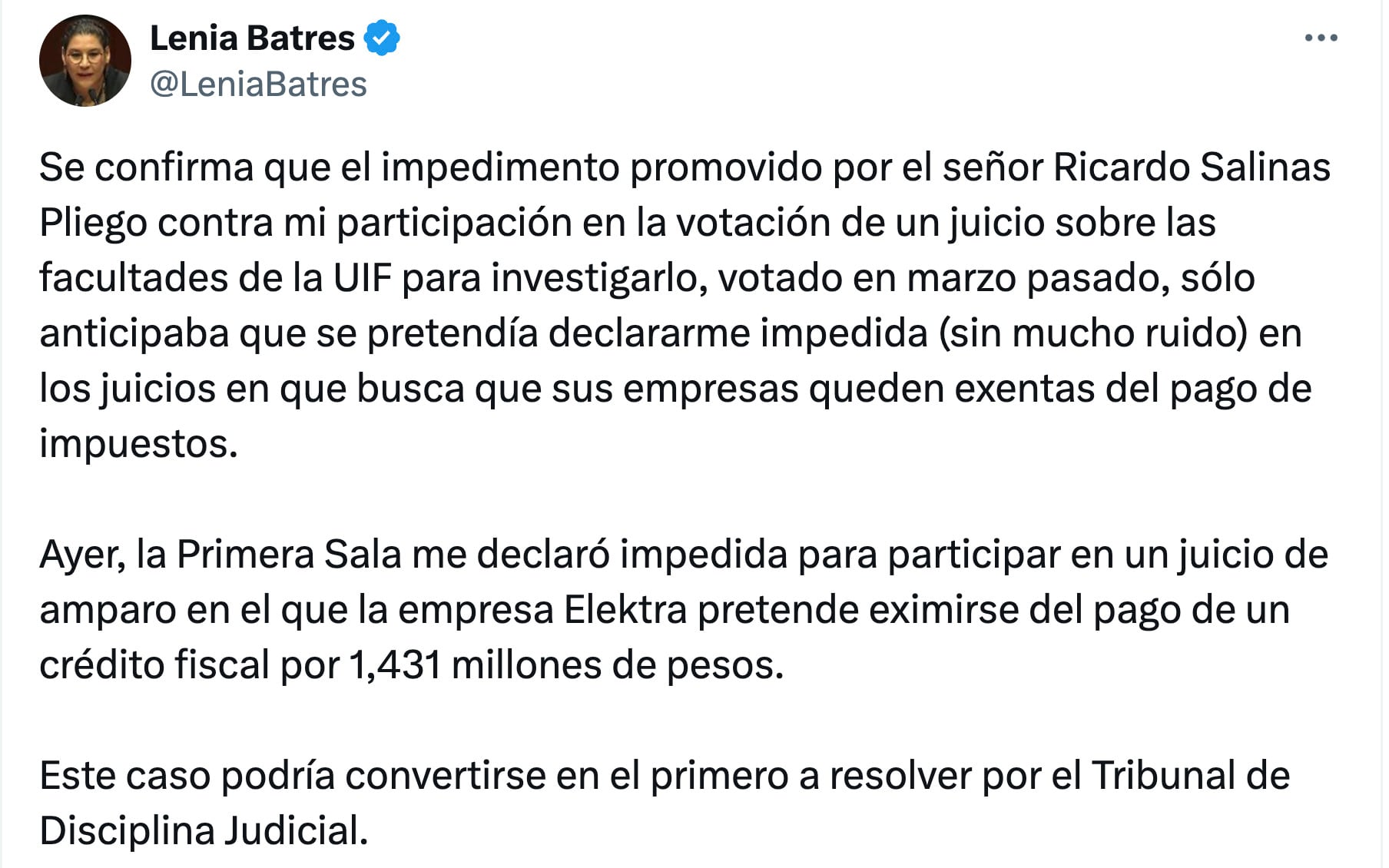 Lenia Batres vs Ricardo Salinas Pliego