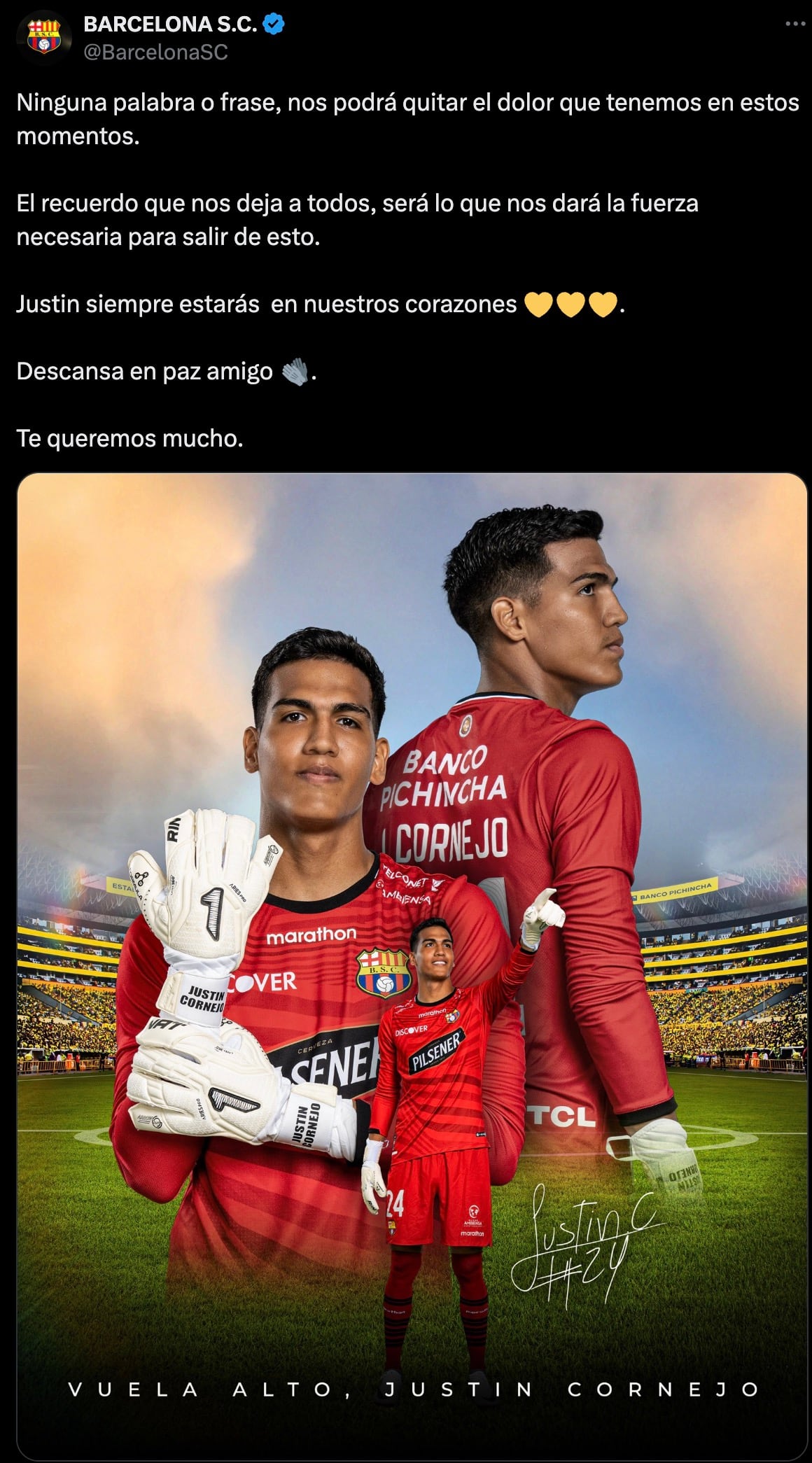 Barcelona SC confirma la muerte de su portero.