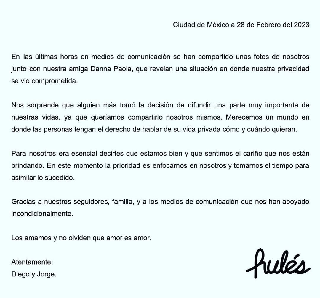 Comunicado de Los Rulés tras su 'salida del clóset' obligatoria.
