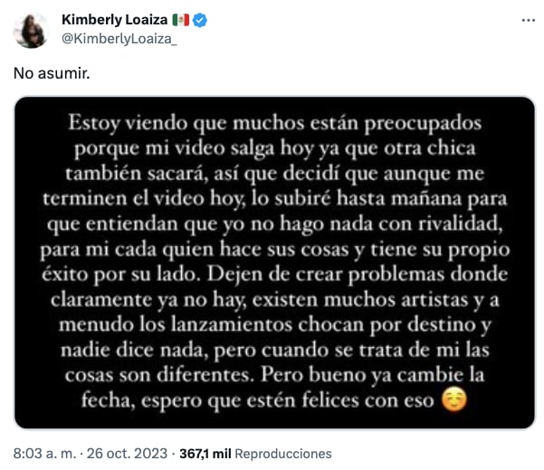 Kimberly Loaiza retrasa estreno de su video