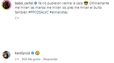 Karely Ruiz comenta post de Babo de Cartel de Santa.