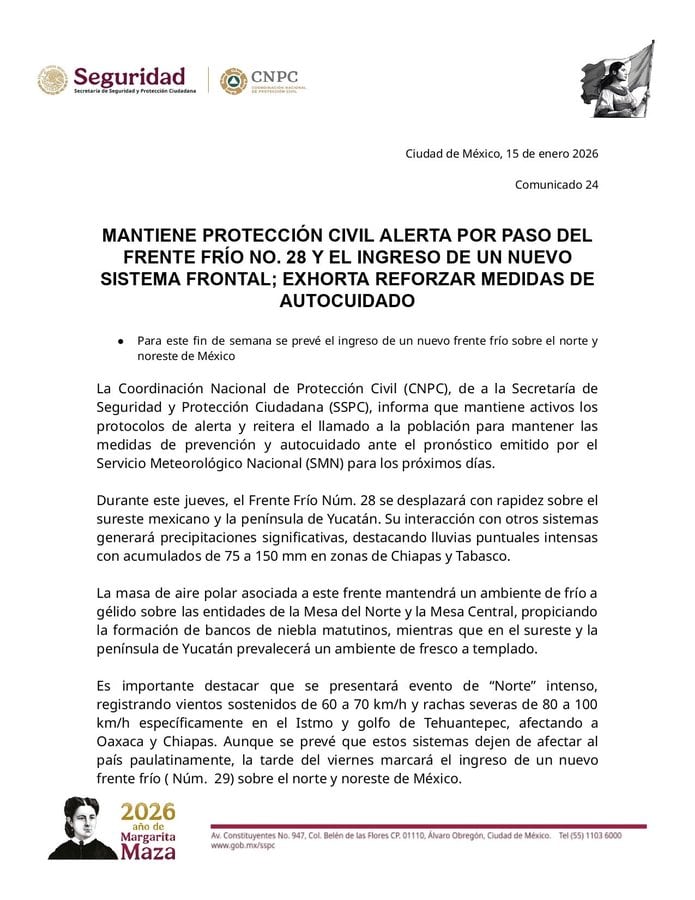 Alerta en México: Frente Frío 28 traerá frío extremo y lluvias intensas
