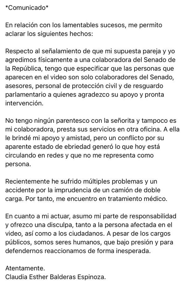 Claudia Balderas, senadora de Morena, aclara incómodo momento con trabajadora borracha