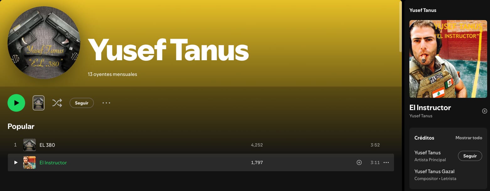 Yusef Tanús tiene dos canciones en Spotify