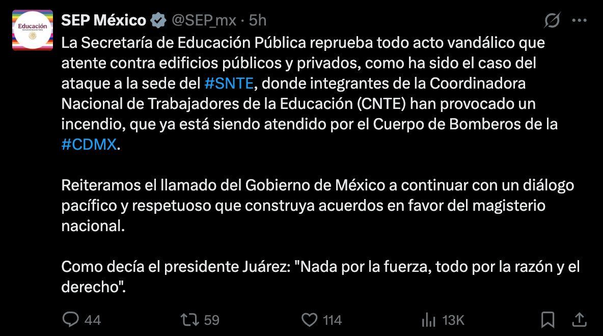 SEP sobre acciones de la CNTE hoy 5 de junio.