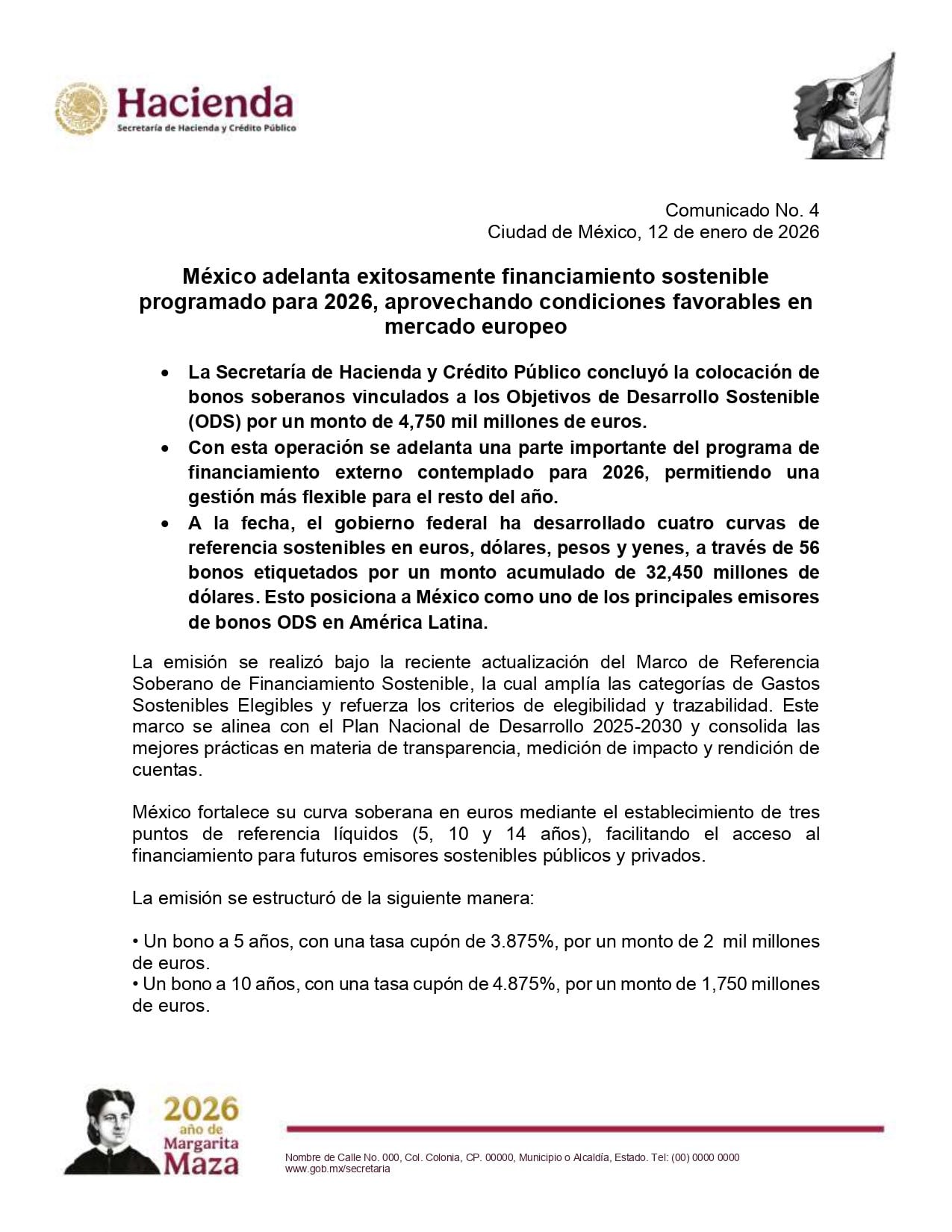 México logró adelantar con éxito el financiamiento sostenible programado para 2026