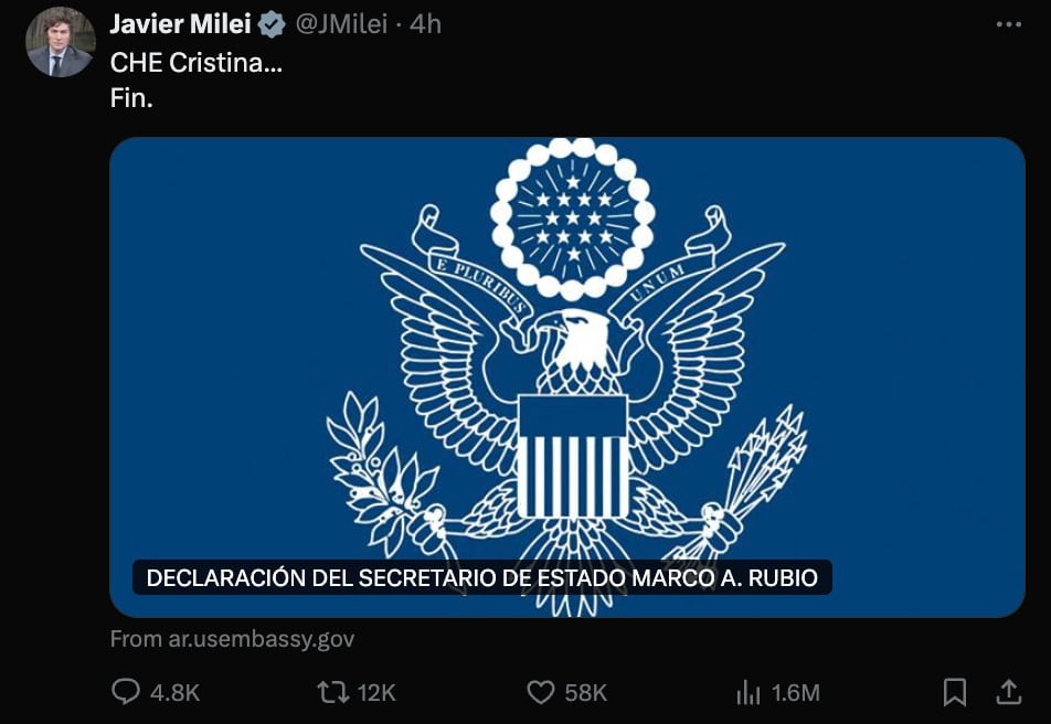 Javier Milei y Cristina Fernandez