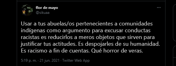 Tweet sobre comentarios racistas de Cecilia Suárez y Paco León.