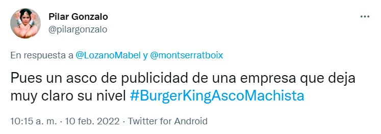 queja de usuario de Twitter sobre campaña sexista de Burger King en España