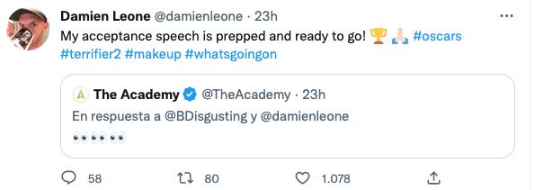 Damien Leone, director de Terrifier 2 reacciona a la propuesta de la película a los Oscar 2023