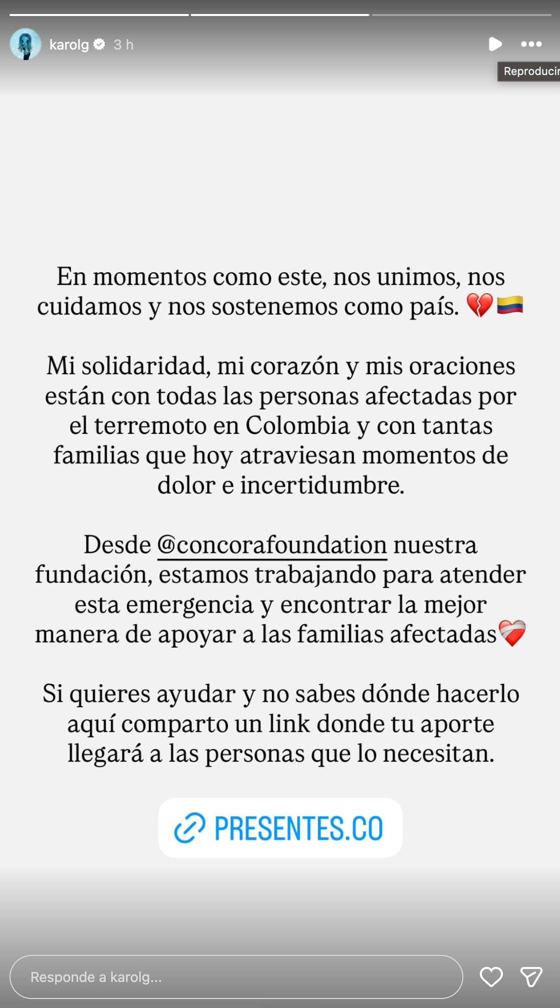 Mensaje de Karol G por sismo en Colombia