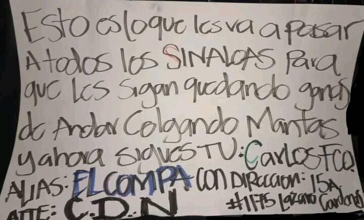 Cártel del Noreste amenaza con narcomensaje al Cártel de Sinaloa
