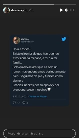 Historia Twitter; Daniela Parra niega extorsión.