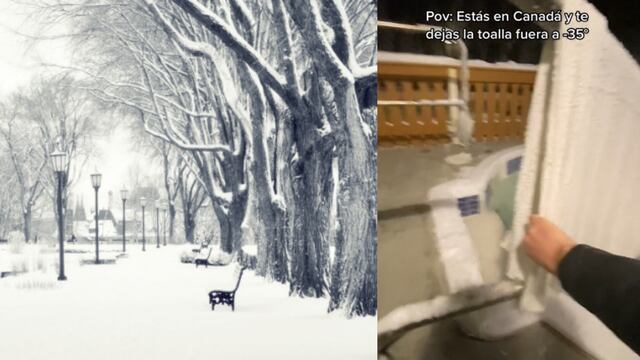 Tormenta invernal en Canadá congela una toalla que se quedó en la intemperie