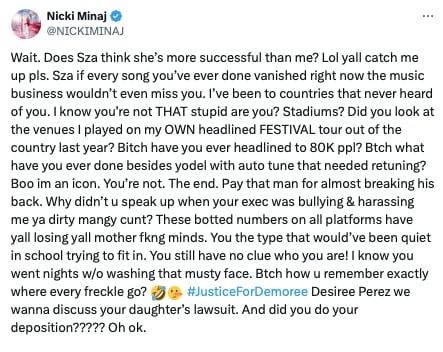 Nicki Minaj se lanza contra SZA