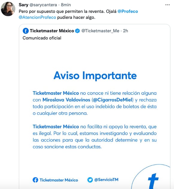 Usuarios arroban a Profeco por reventa de boletos por parte de Ticketmaster