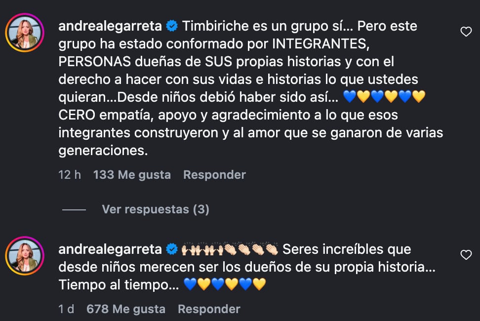 Andrea Legarreta expresa su apoyo a Erik Rubín por la serie no autorizada de Timbiriche