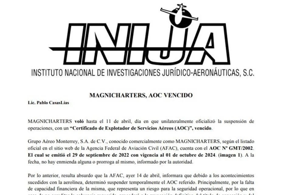 Magnicharters operó con un certificado vencido desde 2024 antes de suspender sus vuelos