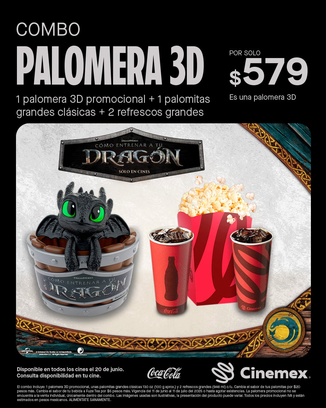 Combo palomera 3D de Cómo entrenar a tu dragón en Cinemex