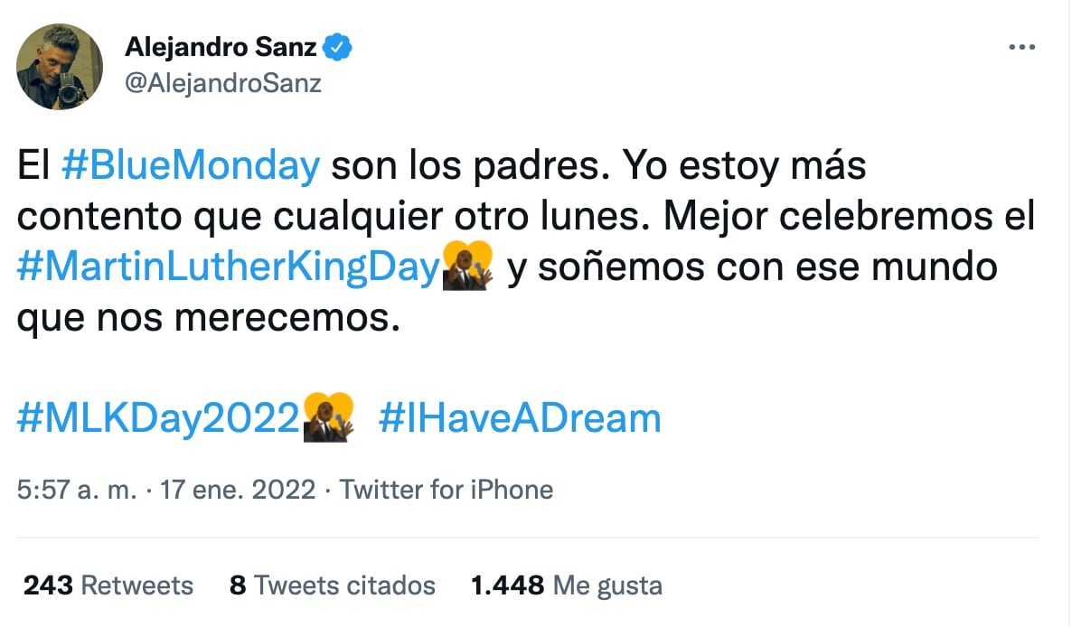 Alejandro Sanz tuitea sobre el 'Blue Monday'