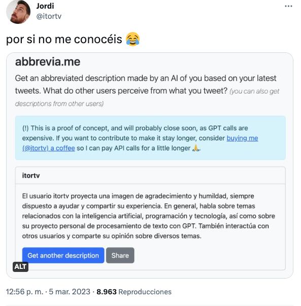 Creador de la inteligencia artificial Abbrevia.me, la cual te describe de acuerdo a tu perfil de Twitter