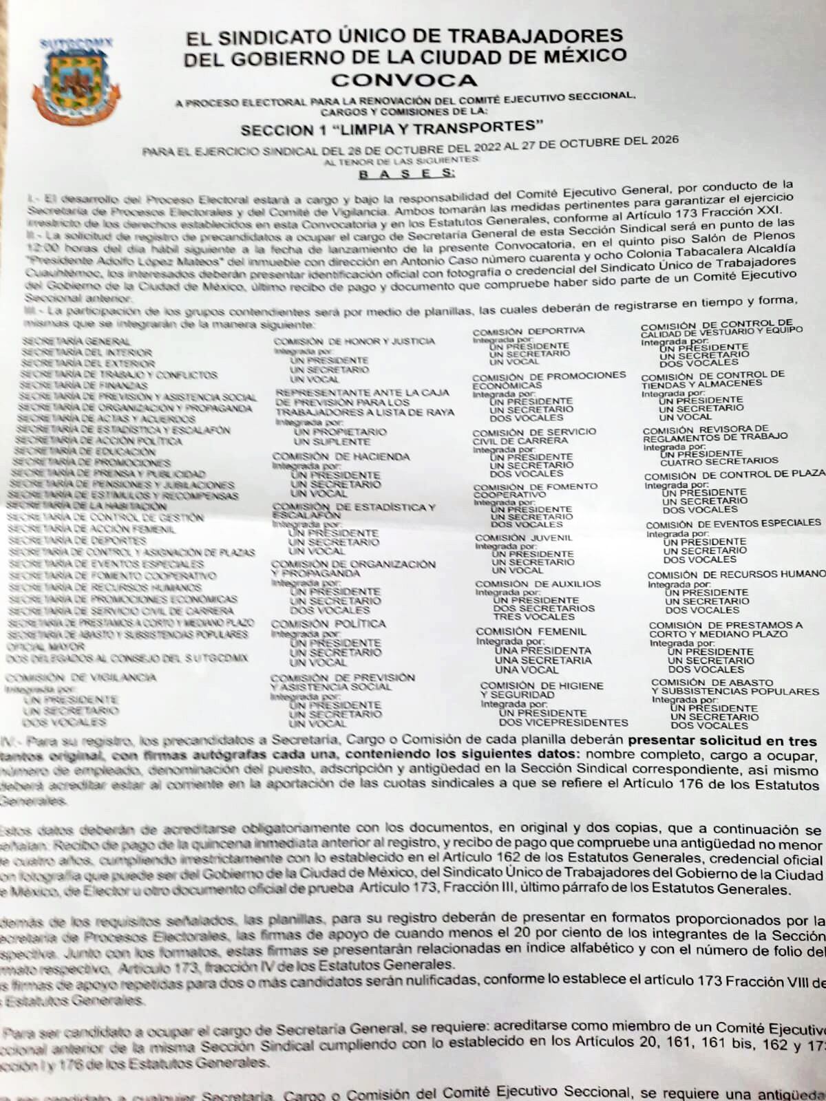 Elección de dirigentes de la
Sección 1 Limpia y transportes