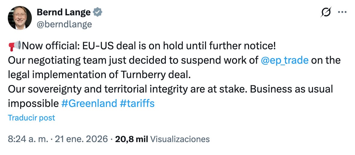 Suspenden acuerdo comercial entre Estados Unidos y la Unión Europea