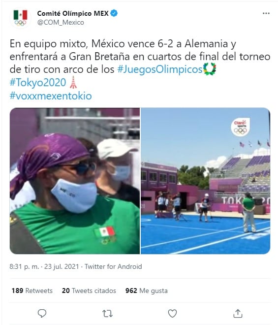 México pasa a los cuartos de final de Tiro con Arco Mixto de los Juegos Olímpicos