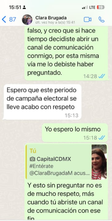 Mensajes de Lía Limón a Clara Brugada