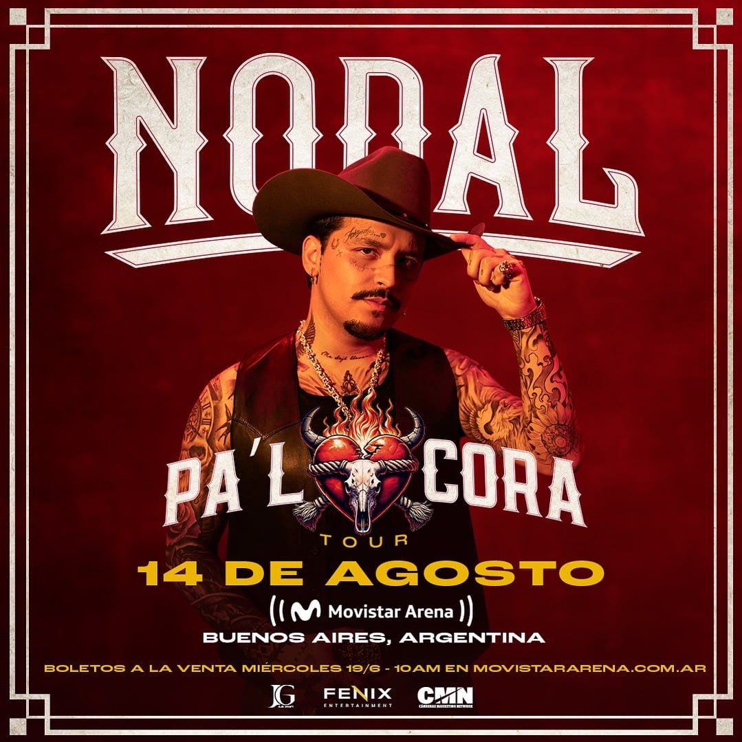 Cartel de Christian Nodal anunciando su concierto en Argentina.