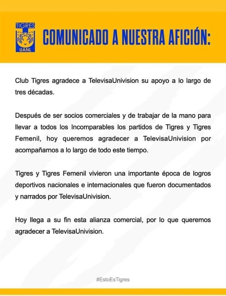 Comunicado de Tigres
