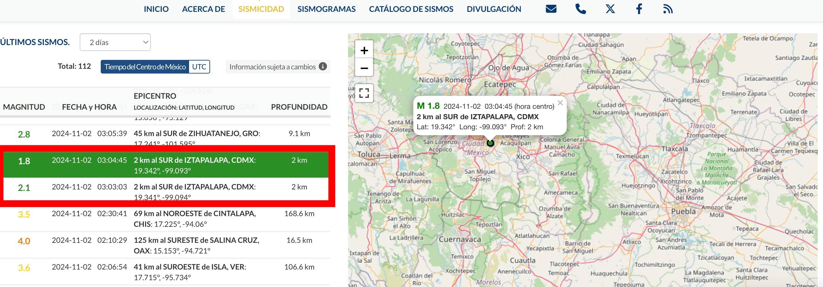 Reporte de microsismos en Iztapalapa