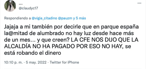 vecinos denuncian apagones en Parque España desde hace un mes/captura de pantalla de Twitter