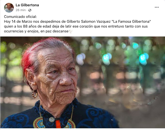 Confirman la muerte de La Gilbertona.