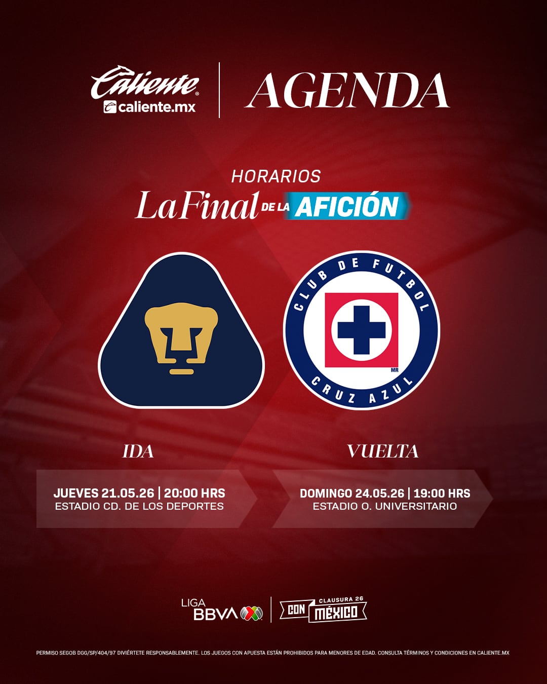 Días y horarios, Pumas vs Cruz Azul en la Final de la Liga MX