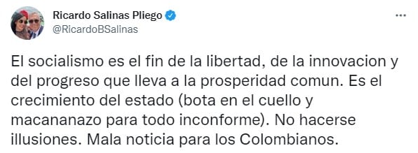 Ricardo Salinas Pliego cree que socialismo triunfó con Gustavo Petro