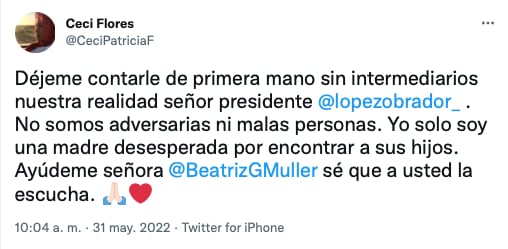 Ceci Flores le responde a AMLO/@CeciPatriciaF