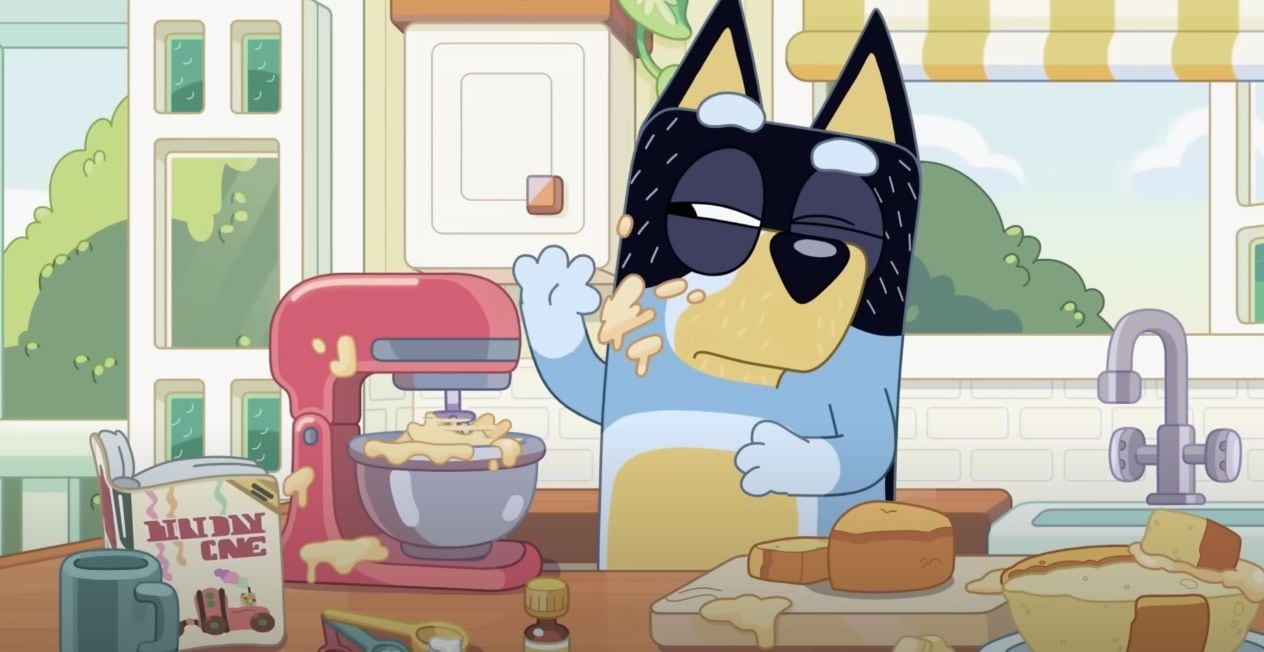 Bluey y Bandit aprenden a hacer un pastel