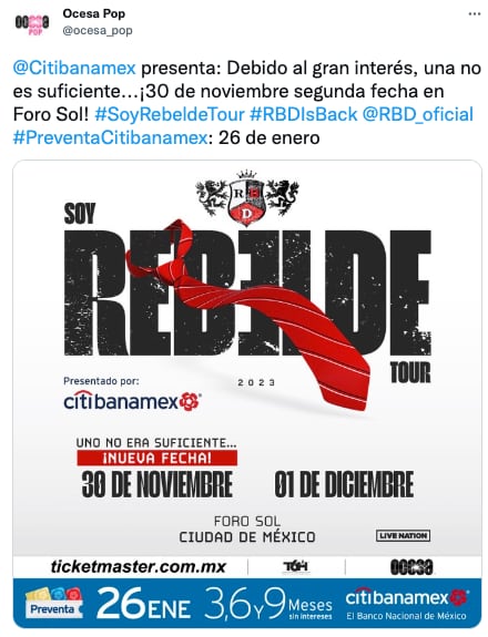 RBD, segunda fecha en el Foro Sol