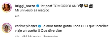 Briggitte Bozzo y Karime Pindter se dejan mensajes cariñosos.
