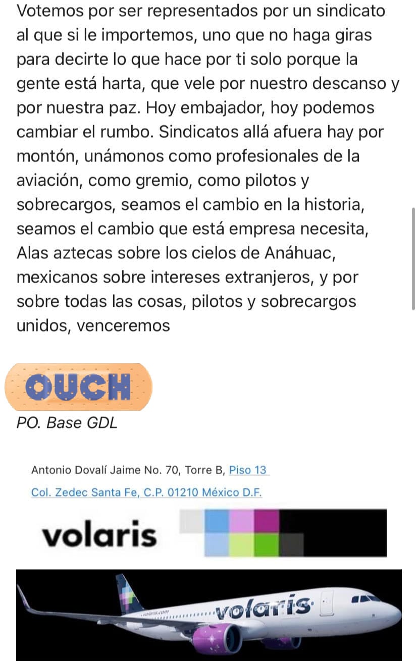 Trabajadores de Volaris inconformes con representación sindical