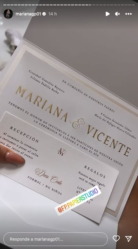 Detalles de la boda de Mariana González y Vicente Fernández Jr