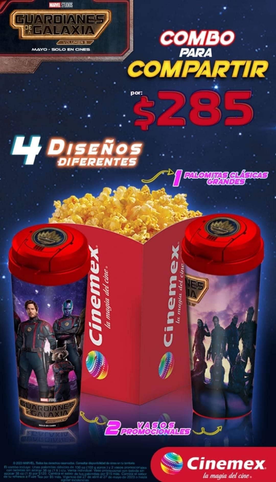 Vasos coleccionables de Guardianes de la Galaxia 3 en Cinemex