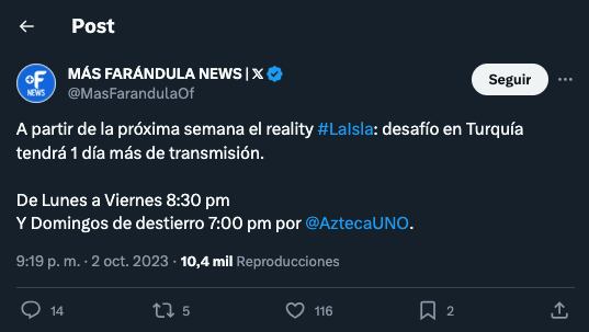 La Isla 2023 se une a la transmisión de los domingos